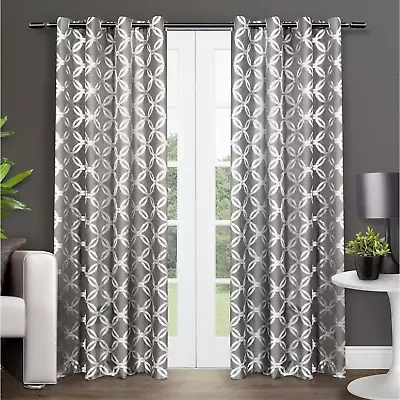 Modo Metallic Geometric Grommet Top Curtain Panel Pair 54X96 Black Pearl 2 Co • $48.23