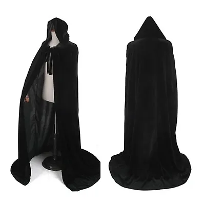 Velvet Hooded Cloak Gothic Vampire Wicca Robe Medieval Larp Cape Unisex Adult • $36.09