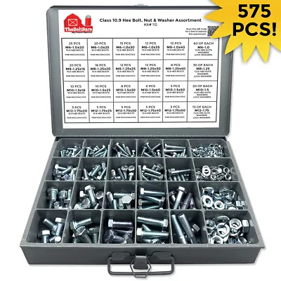 Grade 10.9 Metric Hex Cap Screws Hex Bolts Nut Washer Assortment Kit - 575 PCS • $122.50