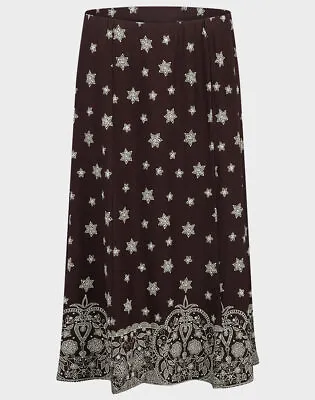 Wardrobe Skirt Midi Plus Size 14 16 18 A-line Stretch Fabric Brown Patterned • £12.99