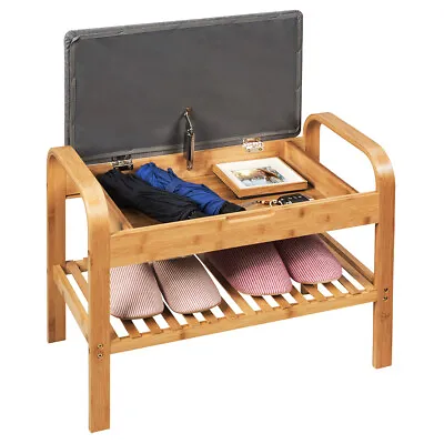 $79.95 • Buy Giantex Bamboo Shoe Rack Padded Shoe Bench Storage Organizer W/ Storage Shelf