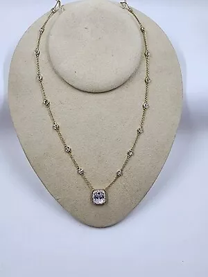 Diamonique Cushion Cut Cubic Zirconia  The Courtney  Necklace 14K Gold Plated • $47.95