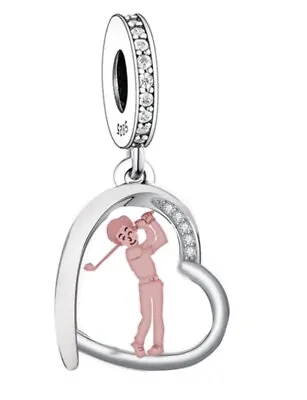 Golf Man Heart Charm Dad Grandad Brother Charm 💜 Genuine 925 Sterling Silver • £15.99