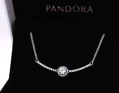 New Authentic PANDORA Round Sparkle Bar Necklace S925 Silver #398490C01 W/ BOX • $58.65