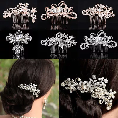 Flower Pearl Wedding Bridal Hair Accessories Comb Clips Piece Crystal Diamante • £3.47