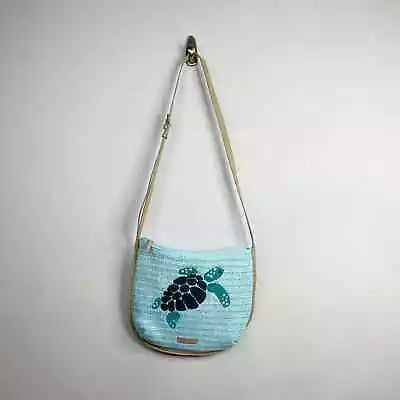 Vera Bradley Turtle Tortoise Preppy Mint Embroidered Straw Crossbody Purse Bag • $45