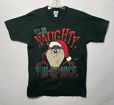 Vtg 1995 Taz T Shirt Large Christmas Single Stitch ‘…Naughty …. Nice’ • $28.16