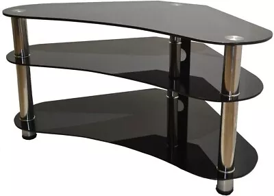 Corner Curved Glass TV Stand Black Table Unit For 26 To 43 Inch LCD OLED LED TV • £59.95