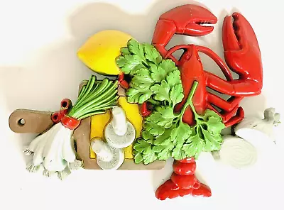 Vtg Dart USA Lobster & Vegetable Kitchen Wall Decor Plastic Hanging Plaque 8x11  • $19.89