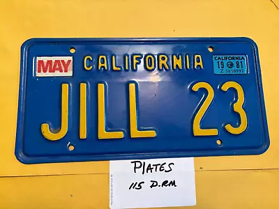 Vintage California Blue & Yellow License Plate -Personalized  JILL 23  With Tags • $39.95