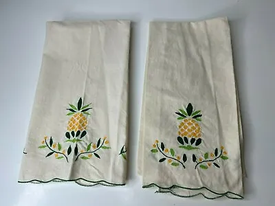 2 Vintage Off White With Embroidered Pineapple Fingertip Tea Towels • $5.75