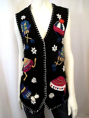 $24.99 • Buy Christmas Party Button Up Vest Ugly Sweater Women Sz L Beanie Mittens Vic-thor1
