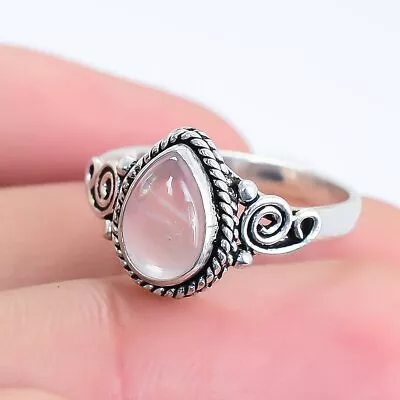 Pink Rose Quartz Gemstone Handmade Ethnic Silver Jewelry Ring RSU3 • $6.64