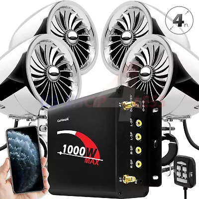 1000W Bluetooth Motorcycle Stereo 4 Speaker Audio MP3 System AUX USB SD FM Radio • $272.99