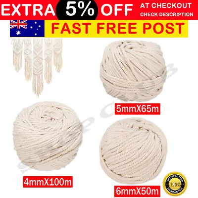 4/5/6mm Macrame Rope Natural Beige Cotton Twisted Cord Artisan Hand Craft New AU • $20.50