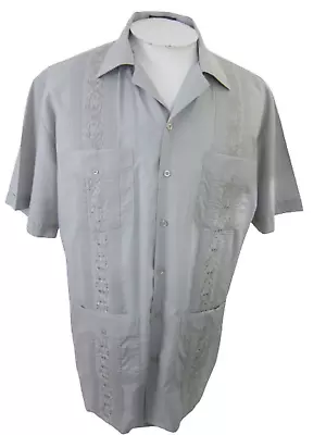 Omega Men Shirt GUAYABERA Mexican Wedding P2p 24.5  Embroidered Gray Latin Cuban • $16.99