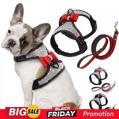 £10.99 • Buy Rhinestone Dog Harness Bow Tie Bling Diamante Collar Crystal Pet Puppy Vest