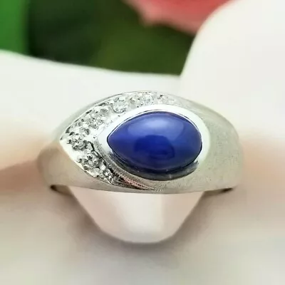 Men's Retro 10K Lindy Star Sapphire And Diamond Ring-White Gold-Natural-Vintage • $499
