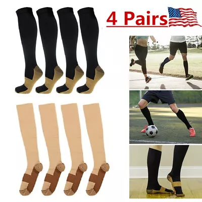 4 Pairs Copper Compression Support Socks 20-30mmHg Miracle Calf Men's Women's US • $9.99