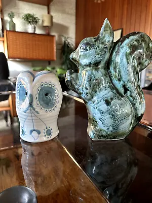 Vintage Rye Pottery Squirrel Money Box In Blue  And Owl By David Sharp • £20