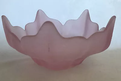 Vintage Viking Glass Frosted Pink Lotus Bowl Original Sticker 6.75  X 3.25   • $12.95