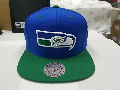 NFL Seattle Seahawks Mitchell & Ness Throwback 2 Tone Blue Snapback Hat Cap • $24.95