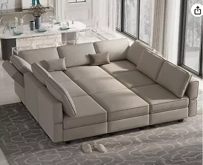 Belffin Modular Sectional Sofa With Ottomans Velvet Reversible Sleeper Grey • $935.99