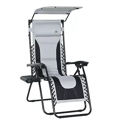 Outsunny Zero Gravity Lounger Chair Folding Camping Reclining Chair Grey • £72.99