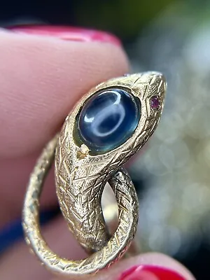 Vintage Estate 14k Yellow Gold Star Sapphire Ruby Snake Serpent Ring Video • $1499