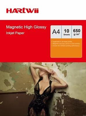 Hartwii 10 Sheets A4 Size 650Gsm Magnet High Glossy Photo Paper Inkjet Printing • £14.99