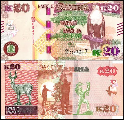 $3.99 • Buy Zambia 20 Kwacha, 2022, P-59a.4, UNC