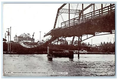 1910 Temporary Suspension Bridge Missoula River Lake Missoula Montana Postcard • $29.95