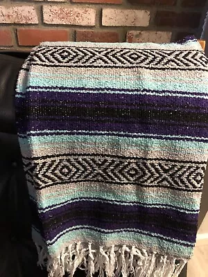 Del Mex Solid Violet Mint Gray Deluxe Mexican Beach Falsa Blanket • $22