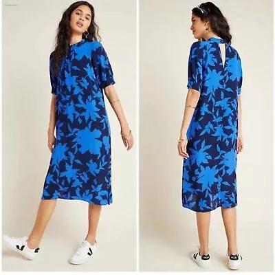 Anthropologie McKenzie Mock Neck Dress In Blue Floral Size Large • $49.99