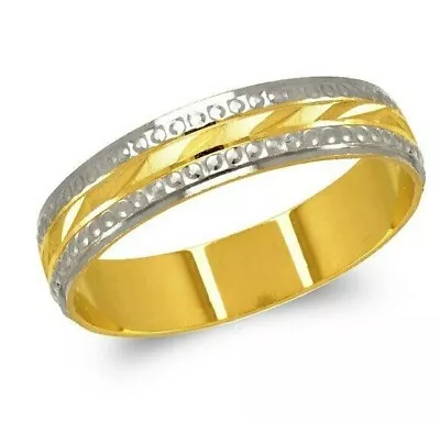 14K Solid Two Tone Gold Band Ring Men's Women's Wedding Engagement 5mm Size 5-11 • $206.99