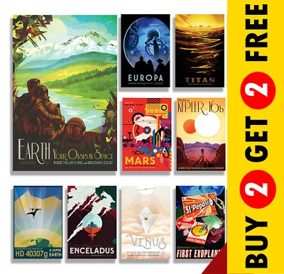 £3.99 • Buy NASA SPACE TRAVEL POSTERS A5 A4 A3 Size Retro Prints Vintage Home Wall Art Décor