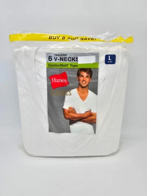 $29.99 • Buy Hanes Mens White V-Neck Collar T-Shirt Tagless Comfortsoft Tops 6-Pack Size L