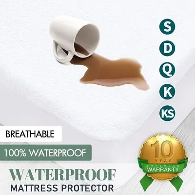 $23.99 • Buy 100% Terry Cotton Fitted Mattress Protector Waterproof Queen/Single/Double/King