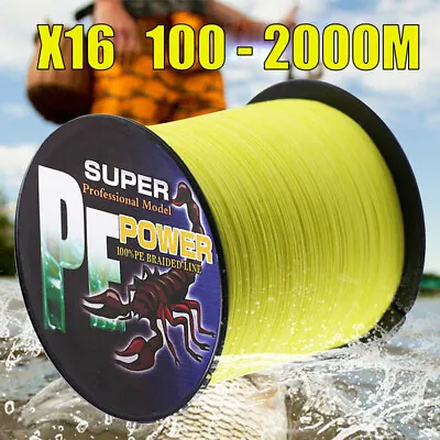 16 Strand 100M-2000M Yellow Hollow Pe Dyneema Braided Fishing Line 20LB-500LB • $17.49