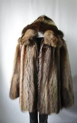 Men's Size 42  / 44 SHOWROOM NEW Raccoon Fur Coat Jacket With HOOD • $1195