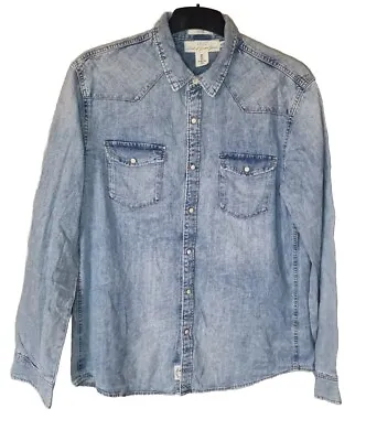 H&M LOGG Shirt Size Large Blue Long Sleeved Press Stud Fastening • £3.99