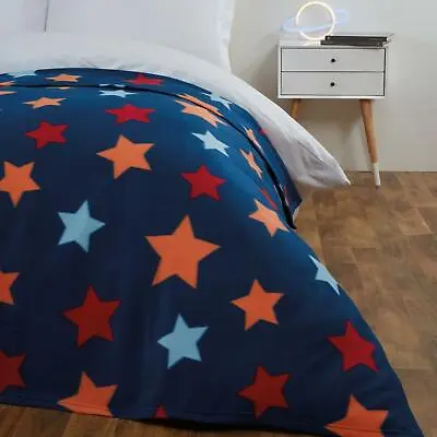 £6.99 • Buy Dreamscene Warm Soft Stars Fleece Throw Over Bed Blanket Navy Kids - 120 X 150cm
