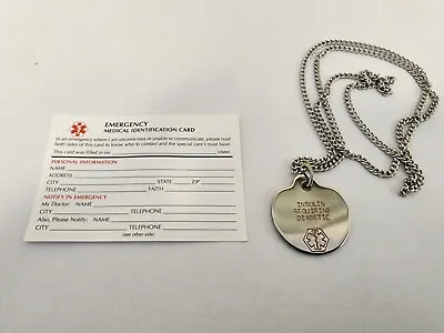 Diabetic Medical Alert Necklace Pendant With Chain • $8.99