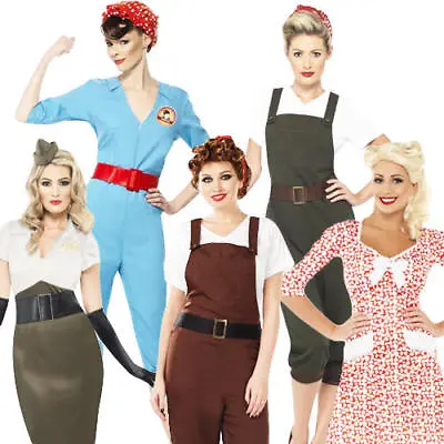 1940s Army Girls Fancy Dress WW2 40s Wartime Uniform Womens Costume Outfits New • £31.99