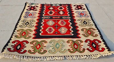 Authentic Hand Knotted Vintage Turkish Kilim Kilim Wool Area Rug 1.9 X 1.9 Ft • $29.99