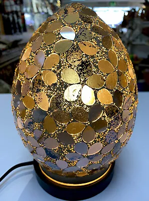 £24.99 • Buy Brand New LAMP Mosaic Glass GOLD FLOWERS Small Egg Table Light 21cm Home Decor 