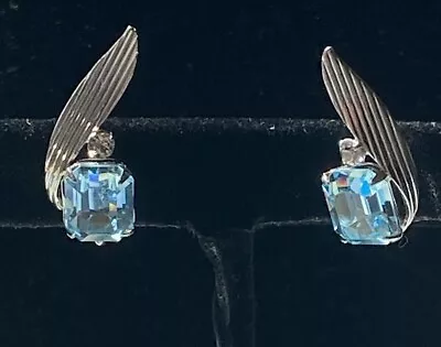 Stunning! Vintage Van Dell Sterling Silver 925 Blue Rhinestone Earrings • $30