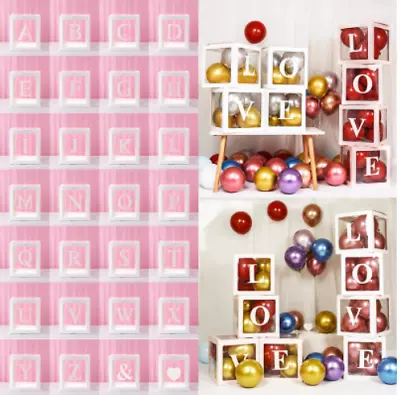 A-Z 0-9 Baby Shower Décor Gift Box Transparent Balloons Packing DIY Letter Cube • £3.45