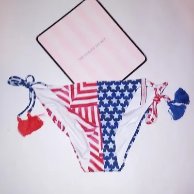 Victoria Secret Swim Bikini Bottom Teeny Red White Blue Flag String Scrunch Butt • $29.99