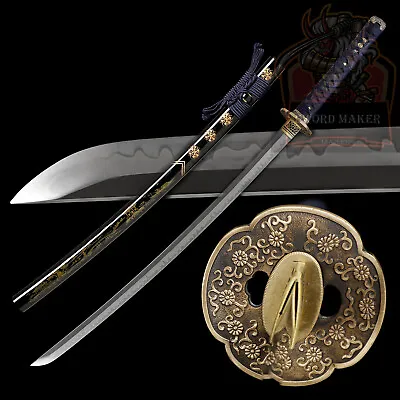 Clay Temperped T10 Steel Japanese Samurai Sword Katana Brass Tsuba Razor Sharp • $119.99